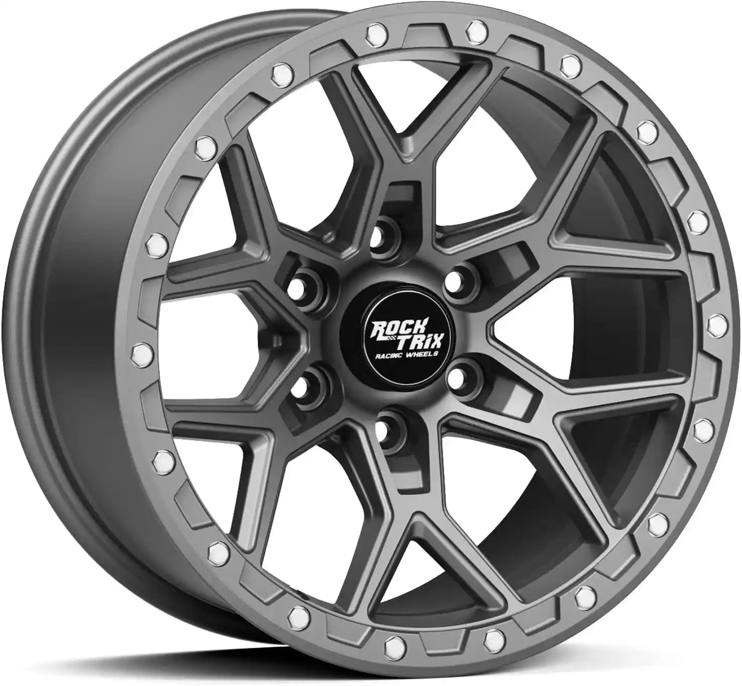 RockTrix RT107 17 Inch Wheel Compatible with 2009-2024 Ford F150, 2022+ Bronco Raptor Rims, 6x135 Bolt Pattern, 17x9-12mm Offset, 4.5" Backspace, 87.1mm Bore, Matte Gunmetal Wheels