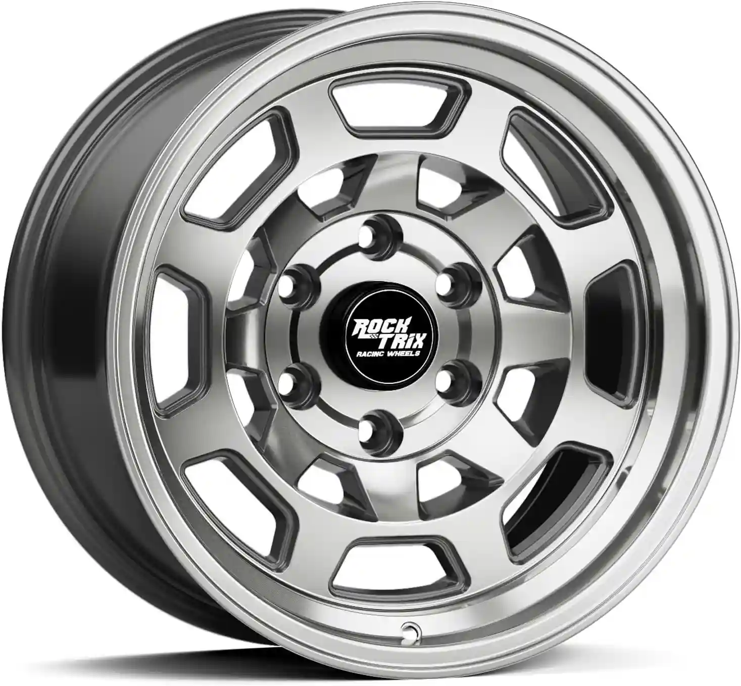 RockTrix RT117 17 inch Wheel Compatible with 2009-2024 Ford F150, 17x9 6x135 Wheels (-12mm Offset, 4.5in Backspace) 87.1mm Bore, Gunmetal Polished Wheels, Also fits 2022+ Bronco Raptor Rims