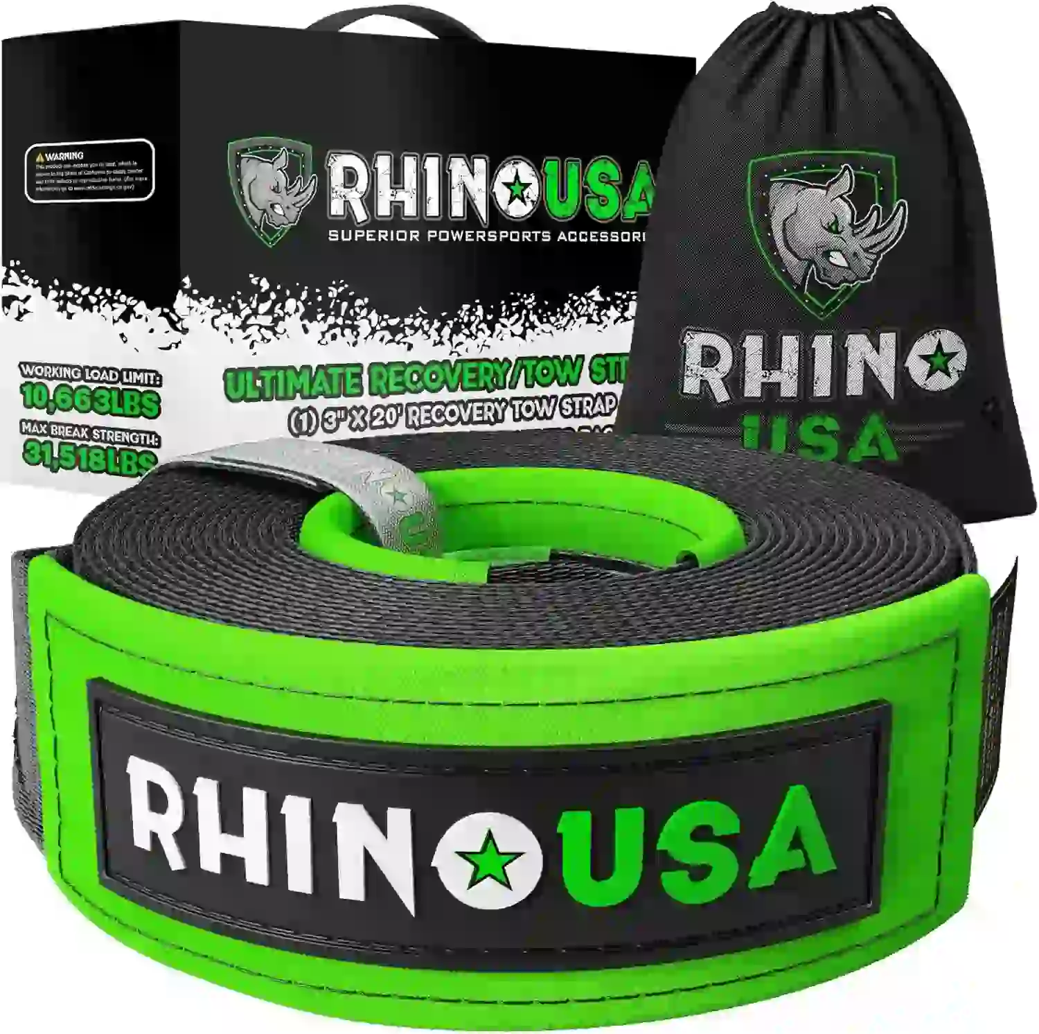 RHINO USA Recovery Tow Strap 3" x 20ft